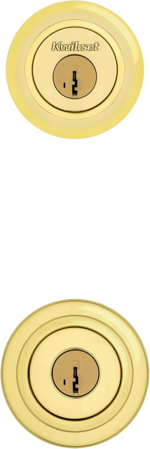 image:imageKwikset Tylo Front Door Lock Handle and Deadbolt Set Entry Combo Pack Single Cylinder with Entry Door Knob Satin Nickel Pick Resistant SmartKey Security with Microban ProtectionPolished Brass