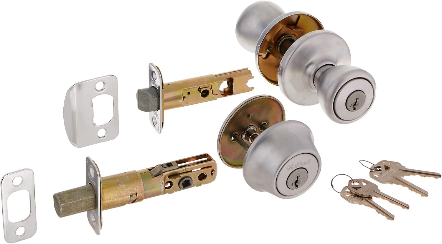 image:imageKwikset Tylo Front Door Lock Handle and Deadbolt Set Entry Combo Pack Single Cylinder with Entry Door Knob Satin Nickel Pick Resistant SmartKey Security with Microban ProtectionSatin Chrome