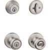 Kwikset Tylo Front Door Lock Handle and Deadbolt Set, Entry Combo Pack Single Cylinder with Entry Door Knob, Satin Nickel, Pick Resistant SmartKey Security, with Microban Protection(Satin Nickel)